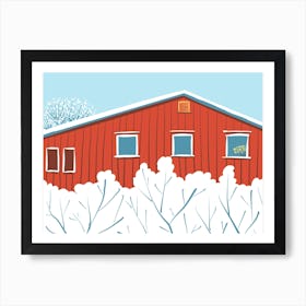 Red House In Winter Art Print