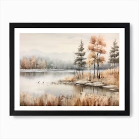A Painting Of A Lake In Autumn 25 Art Print