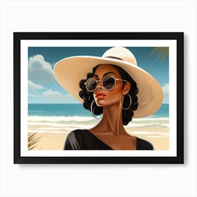 Illustration of an African American woman at the beach 69 Art Print