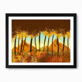 Autumn Landscape Mountains Fall Flowers Art Print