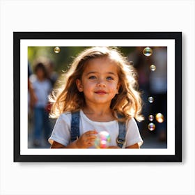 Little Girl Blowing soap Bubbles 1 Art Print