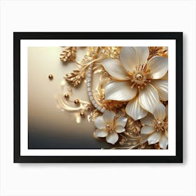 Gold And White Flowers Art Print