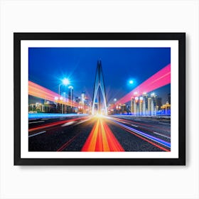 Neon city: China, blur motion cars (synthwave/vaporwave/retrowave/cyberpunk) — aesthetic poster Art Print