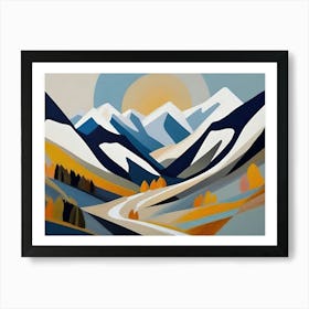 Mountain Road Landscape Abstract Art Art Print