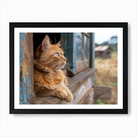 Cat Looking Out Of A Window Art Print