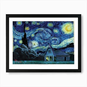 Starry Night Over Totoro Forest - Studio Ghibli Van Gogh Mashup Art Print