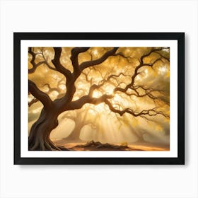 A Photograph Of A Large, Old Tree With Thick Branches And Roots Art Print