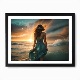 Sensual woman at Sunset on The Beach Art Print