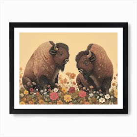 Floral Animal Illustration Bison 3 Art Print