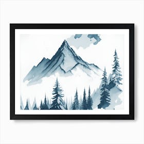 Mountain And Forest In Minimalist Watercolor Horizontal Composition 221 Póster