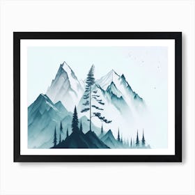 Mountain And Forest In Minimalist Watercolor Horizontal Composition 40 Art Print