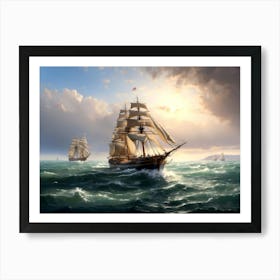 Two Ships Sailing In The Ocean Art Print