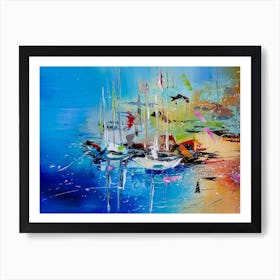 Boats On The Shore Sea Painting Art Print