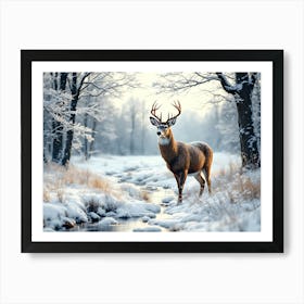 Deer In Winter Forest 1 Art Print