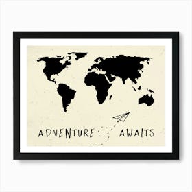 Adventure Awaits Vintage World Travel Map Art Print