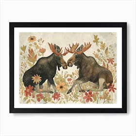 Floral Animal Illustration Moose 3 Art Print