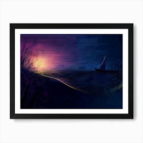 Sunset With Sailboat Art Print