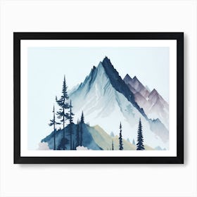 Mountain And Forest In Minimalist Watercolor Horizontal Composition 416 Art Print