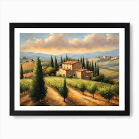 Sun Drenched Vineyard Cascading Down Tuscan Hills Art Print