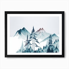 Mountain And Forest In Minimalist Watercolor Horizontal Composition 349 Art Print