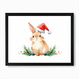 Watercolor Christmas Bunny Art Print