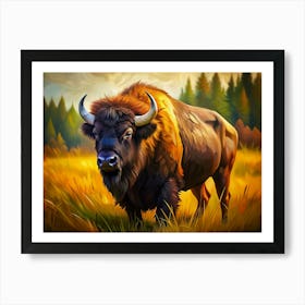 Bison Standing In A Meadow Art Print