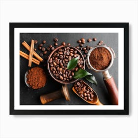 Coffee Beans And Spices— coffee poster, kitchen art print, kitchen wall decor, coffee quote, motivational poster Art Print