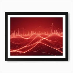 Abstract Image Of A Red, Glowing, Wave Like Form, Resembling A Network Or A Digital Signal 3 Art Print