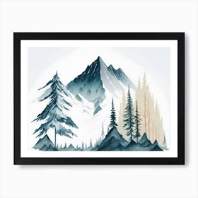 Mountain And Forest In Minimalist Watercolor Horizontal Composition 292 Art Print
