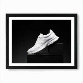 White Shoe Exhibiting Elegance Centered On A Bold Black Canvas Contrasts Of Light And Shadow Playi Art Print