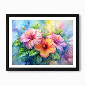 1 Vibrant Hibiscus Flowers In Full Bloom Art Print