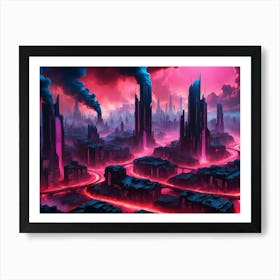 Cyberpunk industrial city with lava and river 3 Poster