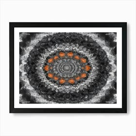 Abstract Image Of A Mandala With A Central Orange Flower Surrounded By A Ring Of Ice Crystals, Creating A Delicate And Intricate Design Art Print