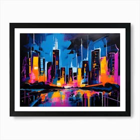 Neon Glow Cityscape Reflection Art Print