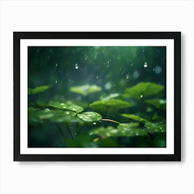 Raindrops On Green Leaves Art Print