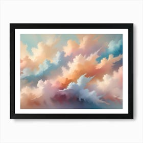 An Abstract Image Of A Dreamy And Ethereal Sky With Clouds In Soft Shades Of Peach, Blue, And White, Creating A Peaceful And Serene Atmosphere Art Print