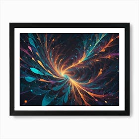 An Abstract Fractal Design In Orange And Blue With Delicate Lines And Patterns, Resembling Flowers Or Plants Art Print