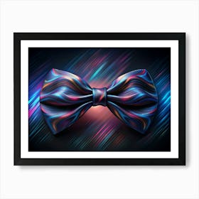 Blue And Pink Bow Tie With Rainbow Design On Black Background Art Print