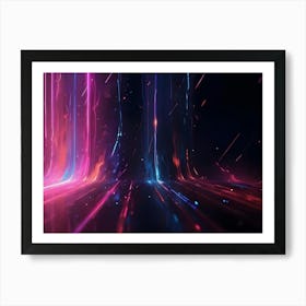 Abstract Background With Streaks Of Pink And Blue Light Shooting Upwards From A Surface, Creating A Dynamic And Energetic Effect Art Print