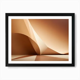 Minimalist 3d Rendering Of An Empty, Peach Colored Room With An Abstract, Folded Paper Like Structure In The Center Art Print