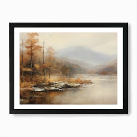 Autumnal Gold Lake Painting Art Print