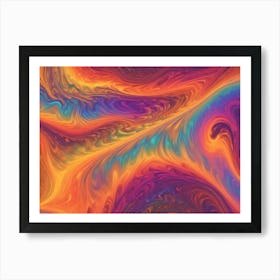 Abstract Image With Swirling Colors Of Orange, Blue, And Purple, Resembling Flowing Liquid Or A Cosmic Nebula Art Print