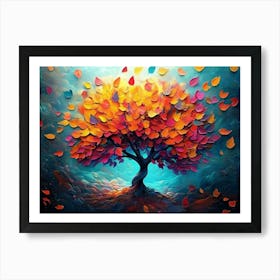 3d Abstraction Tree Surrounded By Many Colorful Leaves 1 Poster