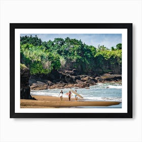 Surfers On The Beach Art Print