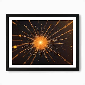 Abstract Digital Image Of A Glowing Golden Orb With Radiating Lines On A Dark Background Art Print