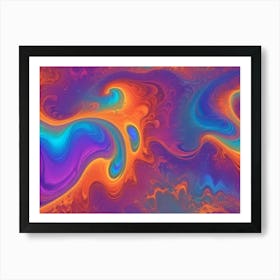 Abstract Colorful Fluid Art With Swirling, Flowing Patterns In Shades Of Orange, Purple, Blue, And Yellow Art Print