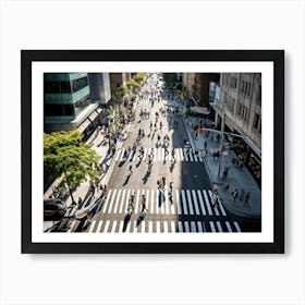 Arial Drone Perspective Of A Bustling City Groups Of Pedestrians Engaged In Social Interaction On S Art Print