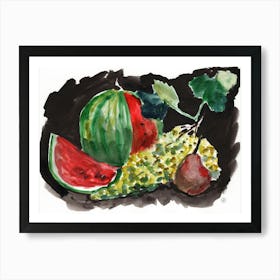 Watermelon, Grapes, Pear - watercolor still life kitchen Anton Maliar food Art Print