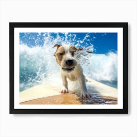 Dog On Surfboard Art Print