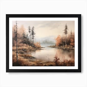 A Painting Of A Lake In Autumn 16 Art Print